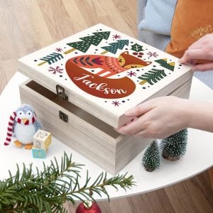 Personalised Scandi Fox Large Wooden Christmas Eve Box