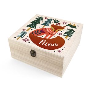 Personalised Scandi Fox Large Wooden Christmas Eve Box