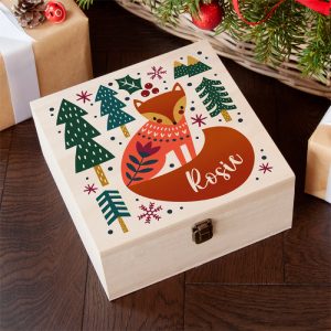 Personalised Scandi Fox Large Wooden Christmas Eve Box