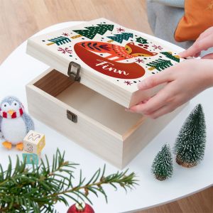 Personalised Scandi Fox Large Wooden Christmas Eve Box
