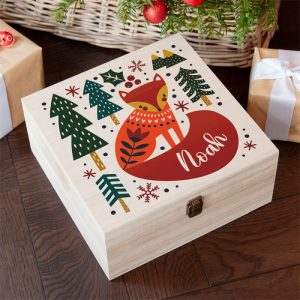 Personalised Scandi Fox Large Wooden Christmas Eve Box