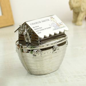 Personalised Engraved Elephant & Giraffe Noahs Ark Money Box