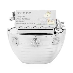 Personalised Engraved Elephant & Giraffe Noahs Ark Money Box