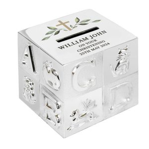 Personalised Colourful Cross ABC Silver Plated Money Box
