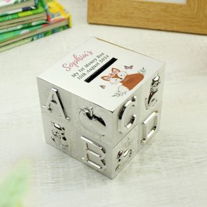 Baby Girl's Personalised Woodland Fox ABC Money Box
