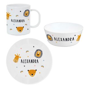 Personalised Safari Animals Plastic Children's Breakfast Set