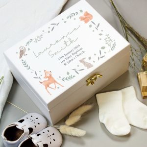Personalised Woodland Animal Wooden Baby Keepsake Box