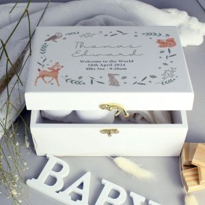 Personalised Woodland Animal Wooden Baby Keepsake Box