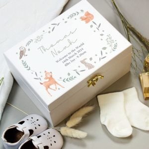 Personalised Woodland Animal Wooden Baby Keepsake Box
