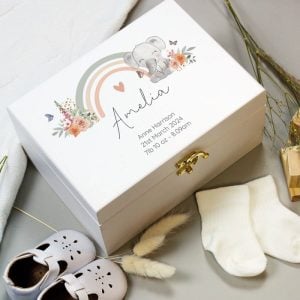 Personalised Elephant Wooden Baby Keepsake Box