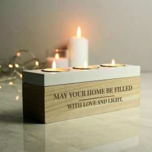 Personalised Diwali Triple Tea Light Wooden Box - Any Text