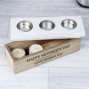 Personalised Diwali Triple Tea Light Wooden Box - Any Text