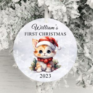 Personalised Baby's First Christmas Kitten Tree Decoration