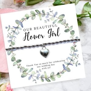 Flower Girl Heart Bracelet and Eucalyptus Thank You Card