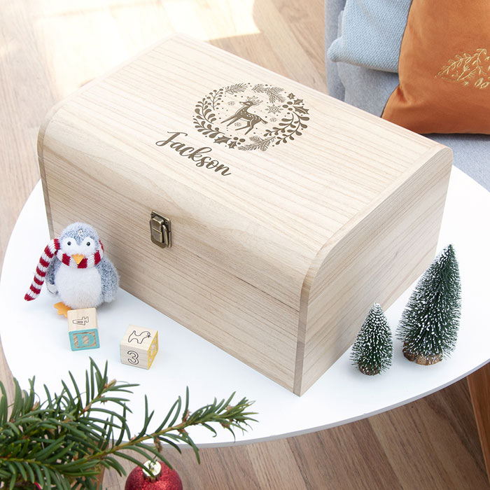 Personalised Christmas Woodland Chest Keepsake Box