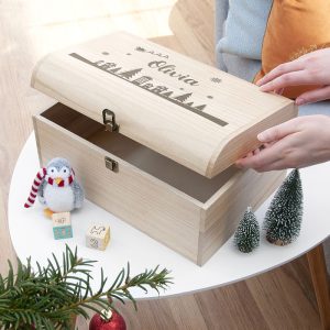 Personalised Christmas Scene Wooden Keepsake Chest
