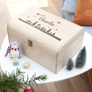 Personalised Christmas Scene Wooden Keepsake Chest