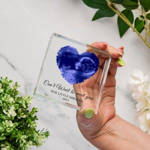 Personalised Heart Baby Scan Photo Glass Token