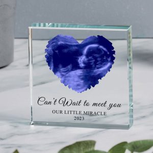 Personalised Heart Baby Scan Photo Glass Token