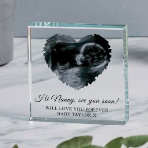 Personalised Heart Baby Scan Photo Glass Token