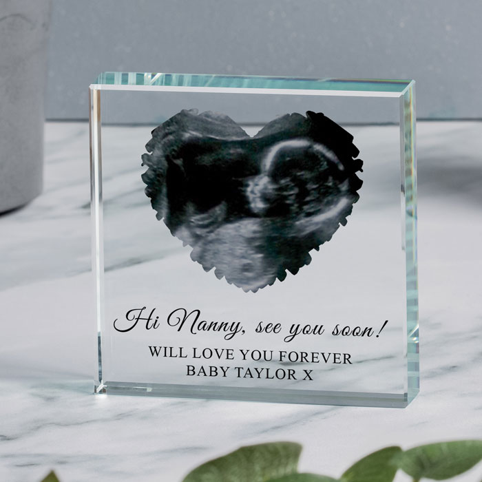 Personalised Heart Baby Scan Photo Glass Token