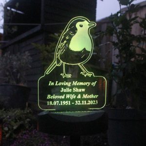 Personalised Robin Memorial Outdoor Solar Light Up Sign