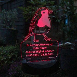 Personalised Robin Memorial Outdoor Solar Light Up Sign
