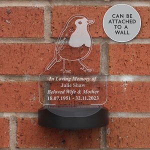Personalised Robin Memorial Outdoor Solar Light Up Sign