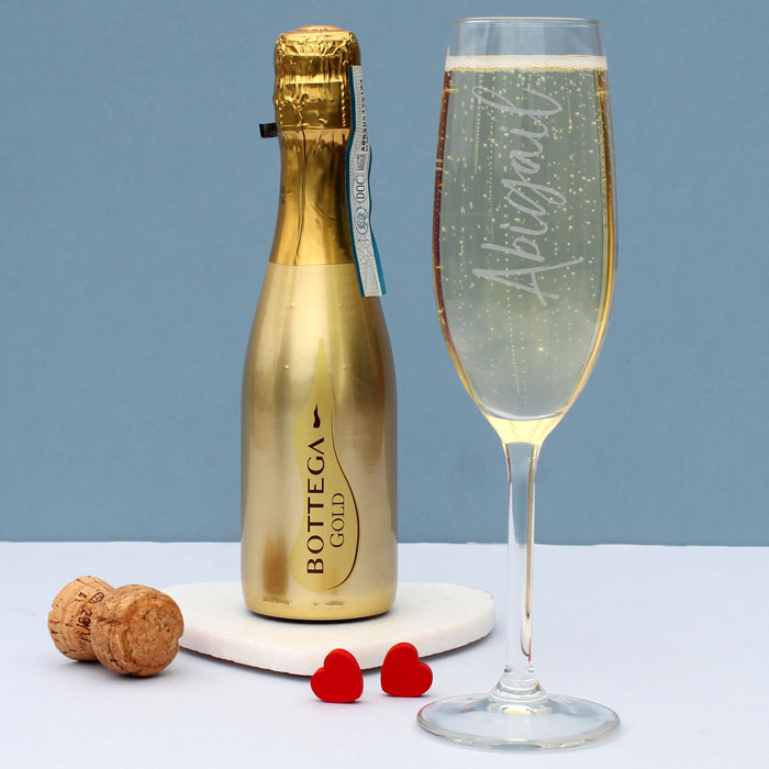 Personalised Flute & Mini Gold Bottega Prosecco Set