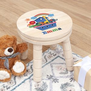 Kid's Personalised Noah's Ark Wooden Christening Stool