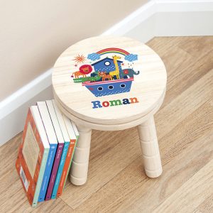 Kid's Personalised Noah's Ark Wooden Christening Stool