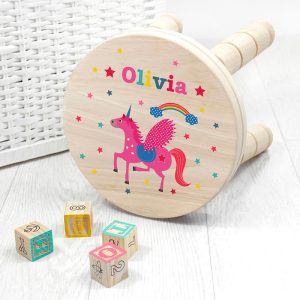 Personalised Girl's Unicorn Wooden Stool