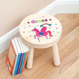 Personalised Girl's Unicorn Wooden Stool