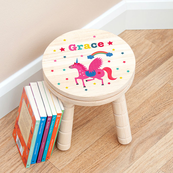 Personalised Girl's Unicorn Wooden Stool
