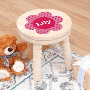 Personalised Girl's Pink Flower Wooden Stool