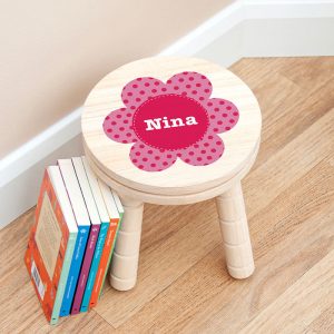 Personalised Girl's Pink Flower Wooden Stool