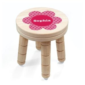 Personalised Girl's Pink Flower Wooden Stool