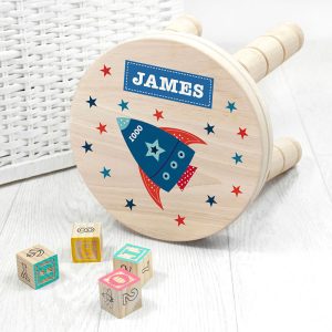 Personalised Kid's Space Rocket Wooden Stool