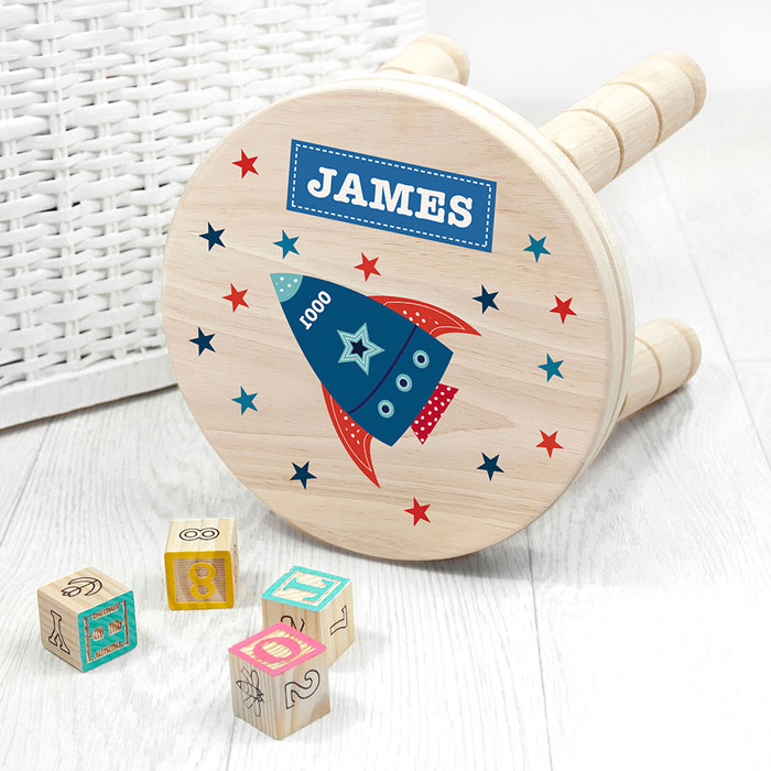 Personalised Kid's Space Rocket Wooden Stool