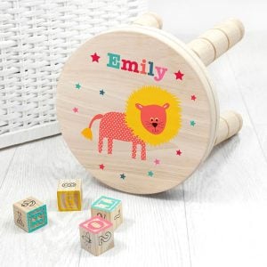 Personalised Kids Lion Wooden Stool