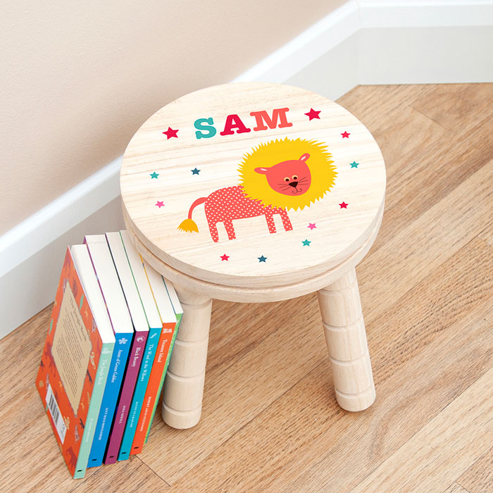 Personalised Kids Lion Wooden Stool