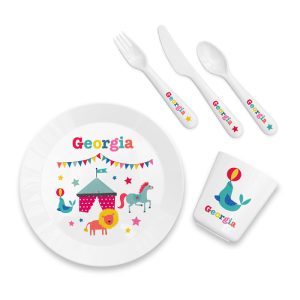 Personalised Kid's Drop-Proof Plastic Circus Dining Set