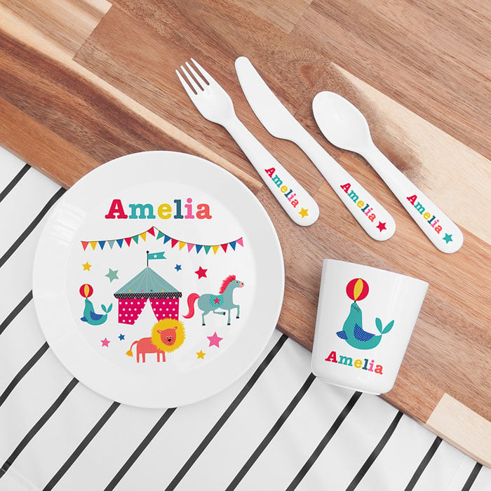 Personalised Kid's Drop-Proof Plastic Circus Dining Set