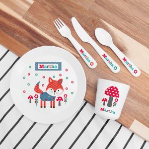Personalised Kids Little Fox Drop-Proof Plastic Dining Set