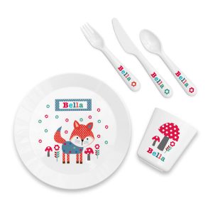 Personalised Kids Little Fox Drop-Proof Plastic Dining Set