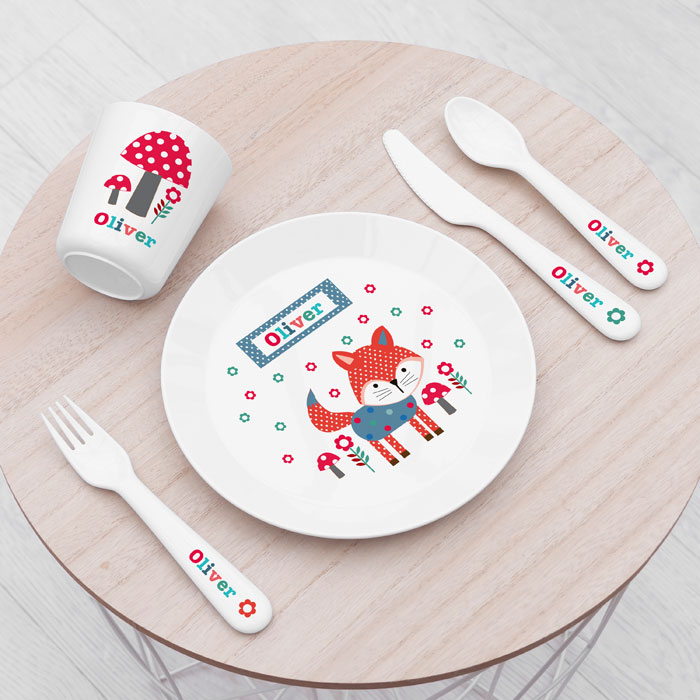 Personalised Kids Little Fox Drop-Proof Plastic Dining Set