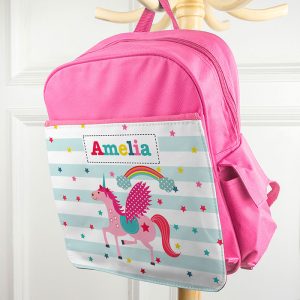 Personalised Girl's Unicorn Rucksack Pink or Red