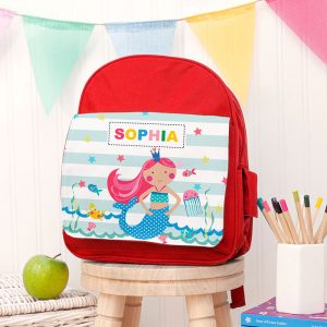 Personalised Girl's Mermaid Rucksack Pink Red or Blue