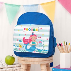 Personalised Girl's Mermaid Rucksack Pink Red or Blue