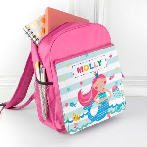 Personalised Girl's Mermaid Rucksack Pink Red or Blue
